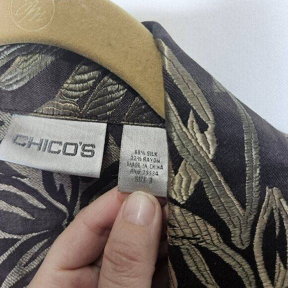 Chico's Women's Jacket Size 3 L Floral‎ Silk Rayon Brown Long Sleeve Classic - Picture 6 of 15